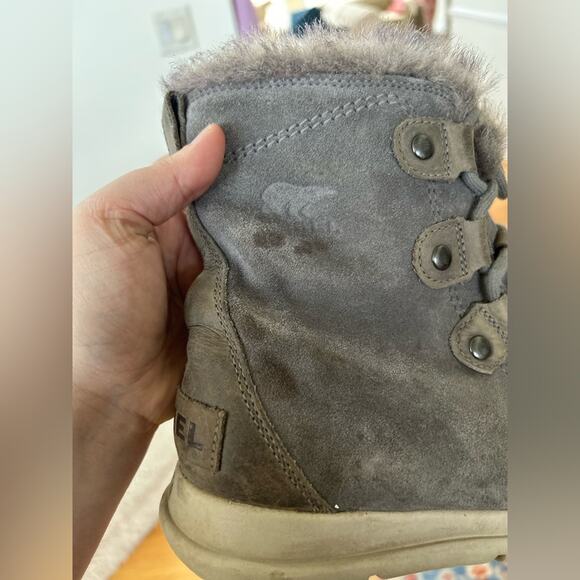 Sorel Joan Explorer Grey/Taupe Lace Up Fur Lined Boot - Picture 4 of 12